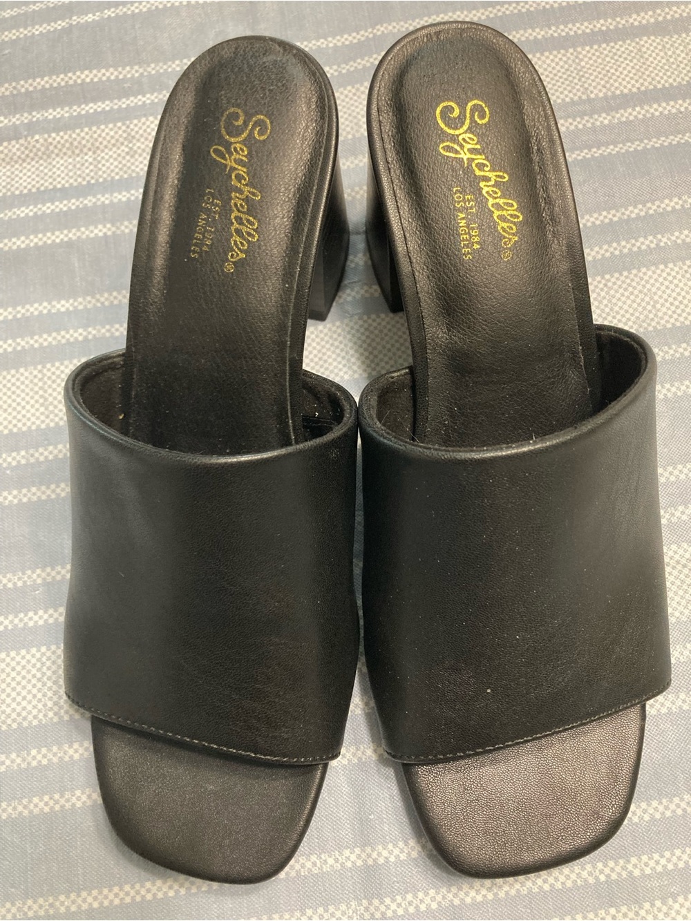 Seychelles black heeled sandals.